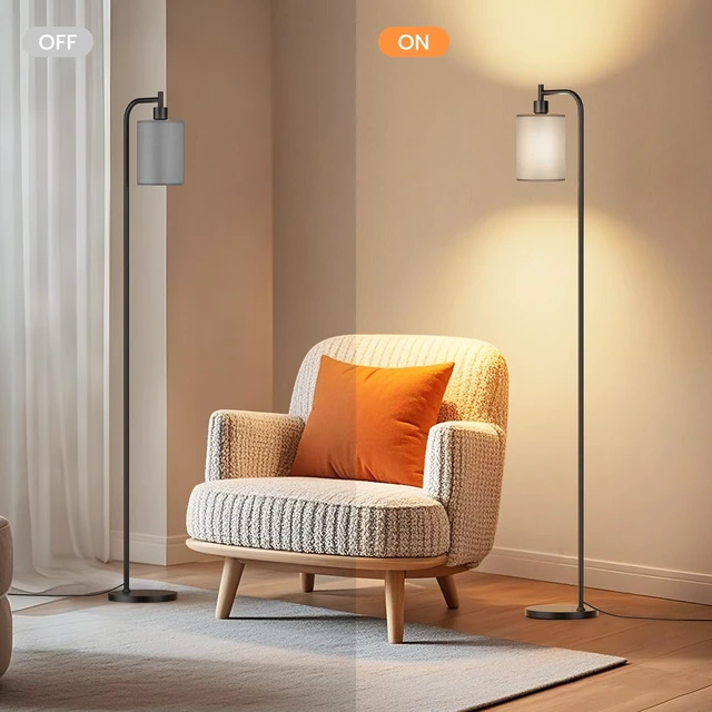 Alt view image 7 of 7 - Floor Lamp with Linen Shade, Dimmable Tall Standing Lamp with Remote Control & 3 Color Temperatures, Modern Floor Lamps for Living Room Bedroom Office Corner, 9W LED Bulb Included