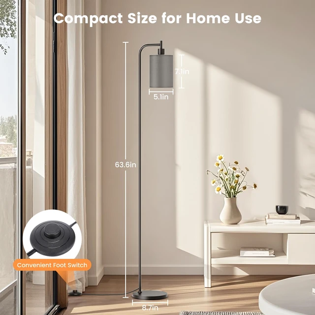 Alt view image 5 of 7 - Floor Lamp with Linen Shade, Dimmable Tall Standing Lamp with Remote Control & 3 Color Temperatures, Modern Floor Lamps for Living Room Bedroom Office Corner, 9W LED Bulb Included