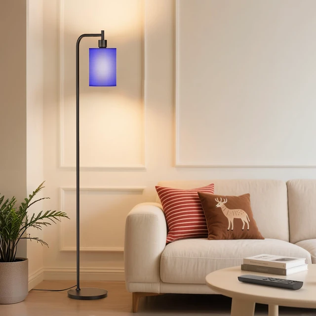 Alt view image 2 of 7 - Floor Lamp with Linen Shade, Dimmable Tall Standing Lamp with Remote Control & 3 Color Temperatures, Modern Floor Lamps for Living Room Bedroom Office Corner, 9W LED Bulb Included