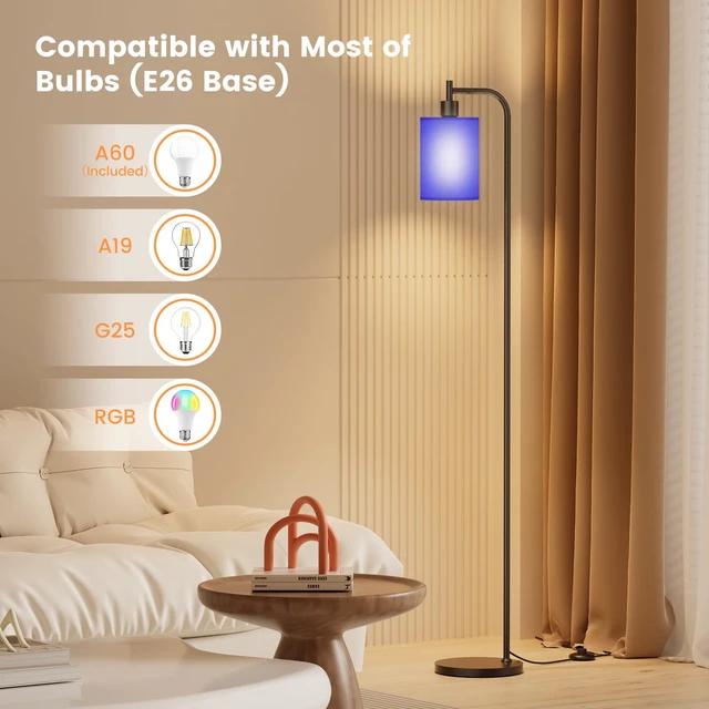 Alt view image 5 of 7 - Floor Lamp with Linen Shade, Dimmable Tall Standing Lamp with Remote Control & 3 Color Temperatures, Modern Floor Lamps for Living Room Bedroom Office Corner, 9W LED Bulb Included