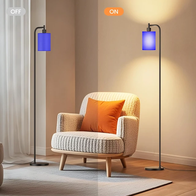 Alt view image 7 of 7 - Floor Lamp with Linen Shade, Dimmable Tall Standing Lamp with Remote Control & 3 Color Temperatures, Modern Floor Lamps for Living Room Bedroom Office Corner, 9W LED Bulb Included