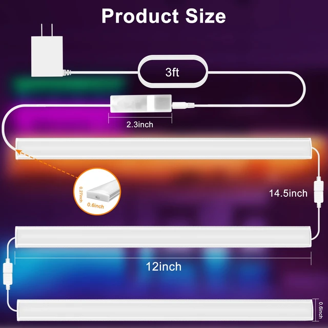 Alt view image 6 of 7 - 3 PCS 12-inch Plug-in Under Cabinet Lights, Ultra-Thin Multicolor Dimmable Lighting for Kitchen Cabinets, Counters, Workbenches, Desks and Shelves