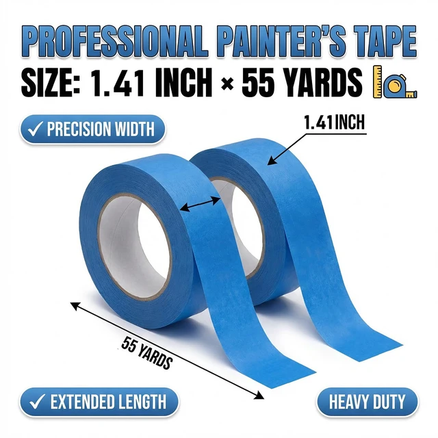 Alt view image 3 of 7 - Blue Painters Tape 1.41 Inch Wide, 6 Rolls Masking Tape 1.41 in x 55 Yards, Multi-Surface Painting Tape with Clean Removal, No Residue, Easy Tear Paint Tape for Walls, DIY & Home Improvement