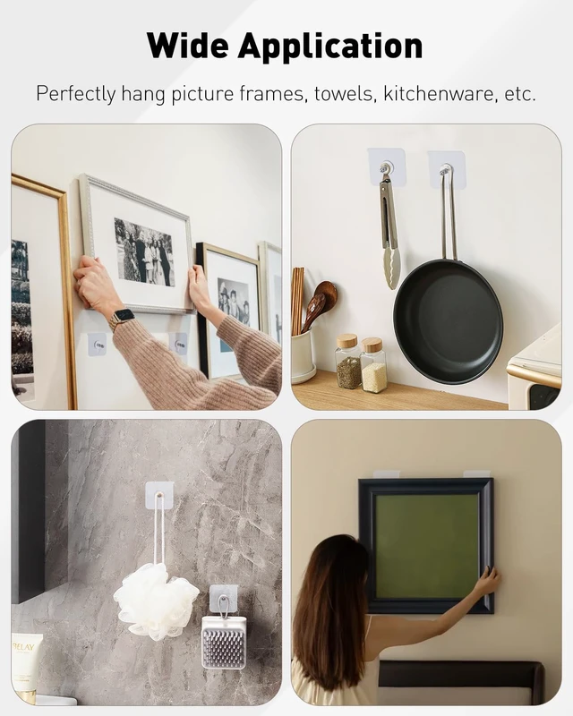 Alt view image 7 of 7 - 30 Pcs Self Adhesive Picture Hooks, 26.5 lbs Load No Drill Screw Stickers Heavy Duty Picture Hangers Without Nails, 16 mm No Nails Wall Hooks for Hanging, Sticky Hook for Bathroom Kitchen