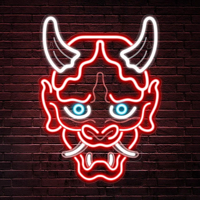 Main image of Hannya Mask Neon Sign, Anime Japanese Neon Sign for Gamer Room Bar Tattoo Studio Decor | LED Oni Mask Neon Light for Bedroom Boys, Gaming Wall decor - Best Gamer Gifts for Teenage Boys, Christmas