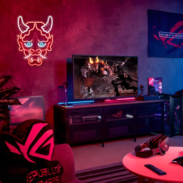 Alt view image 2 of 7 - Hannya Mask Neon Sign, Anime Japanese Neon Sign for Gamer Room Bar Tattoo Studio Decor | LED Oni Mask Neon Light for Bedroom Boys, Gaming Wall decor - Best Gamer Gifts for Teenage Boys, Christmas
