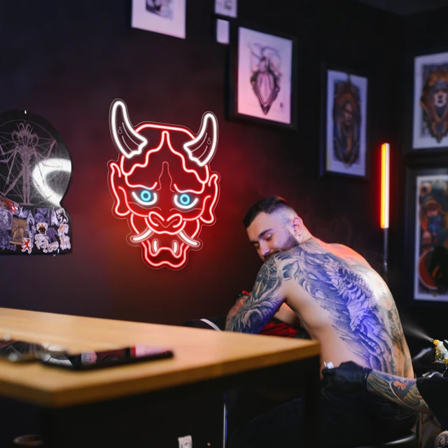 Alt view image 5 of 7 - Hannya Mask Neon Sign, Anime Japanese Neon Sign for Gamer Room Bar Tattoo Studio Decor | LED Oni Mask Neon Light for Bedroom Boys, Gaming Wall decor - Best Gamer Gifts for Teenage Boys, Christmas