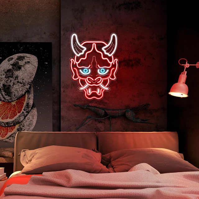 Alt view image 6 of 7 - Hannya Mask Neon Sign, Anime Japanese Neon Sign for Gamer Room Bar Tattoo Studio Decor | LED Oni Mask Neon Light for Bedroom Boys, Gaming Wall decor - Best Gamer Gifts for Teenage Boys, Christmas