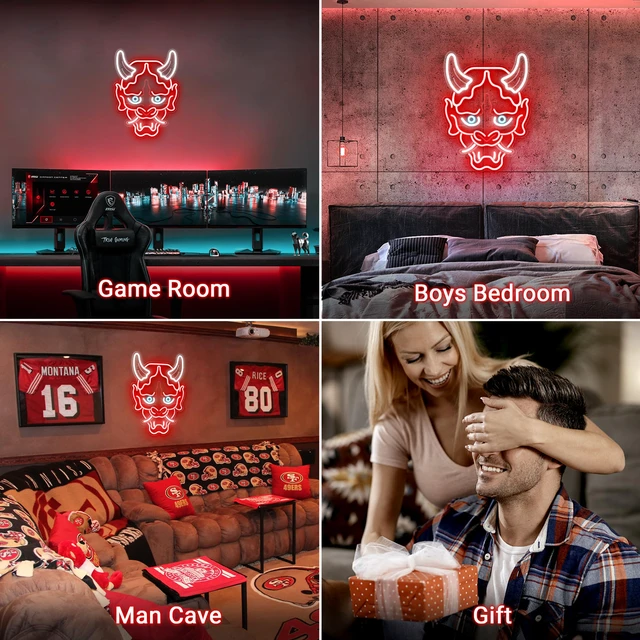 Alt view image 7 of 7 - Hannya Mask Neon Sign, Anime Japanese Neon Sign for Gamer Room Bar Tattoo Studio Decor | LED Oni Mask Neon Light for Bedroom Boys, Gaming Wall decor - Best Gamer Gifts for Teenage Boys, Christmas