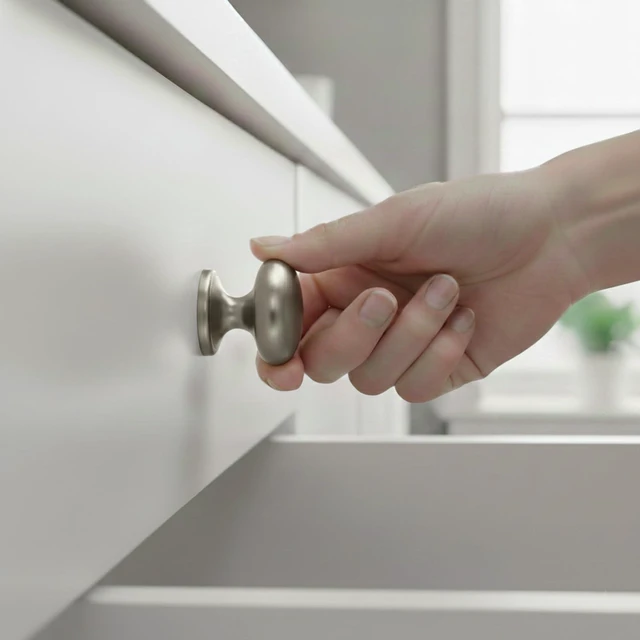 Alt view image 2 of 6 - 8-Pack Brushed Satin Nickel 1.5" Bifold Closet Cabinet Knob Pull Large Wide Base Zinc Round Kitchen Cabinet Wardrobe Dresser Dummy Doorknobs, Furniture Laundry Sideboard Buffet Drawer Handle