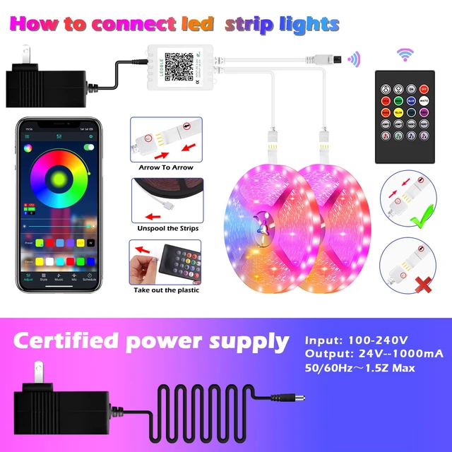 Alt view image 7 of 7 - Led Strip Lights,Long Smart Led Light Strips Music Sync 5050 RGB Color Changing Rope Lights,Bluetooth APP/IR Remote/Switch Box Control Led Lights for Bedroom,Home Decoration,Party,Festival (200FT)