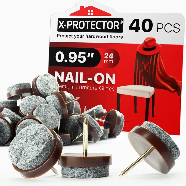 Main image of Nail-on Felt Pads 40 PCS - 0.95" Felt Chair Pads Floor Protectors for Furniture Legs - Best Furniture Sliders for Hardwood Floors (24 mm)!