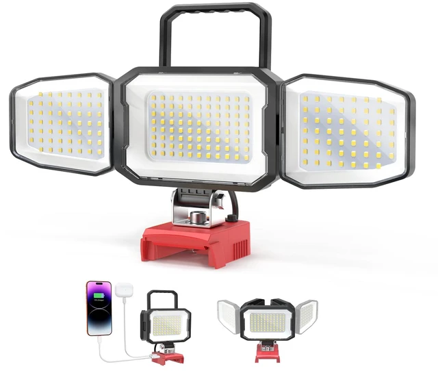Main image of LED Work Light Compatible with Milwaukee 18V Battery, 150W 15000LM Flood Light, 6500K Daylight 3-Head Adjustable, USB Type-C&2 Brightness Modes Portable Flashlight Job Site Light (Tool Only)