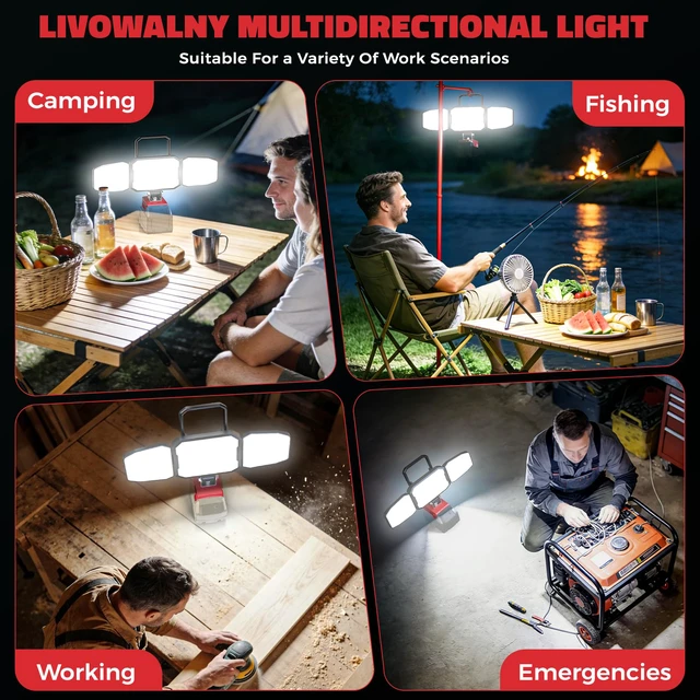 Alt view image 7 of 7 - LED Work Light Compatible with Milwaukee 18V Battery, 150W 15000LM Flood Light, 6500K Daylight 3-Head Adjustable, USB Type-C&2 Brightness Modes Portable Flashlight Job Site Light (Tool Only)