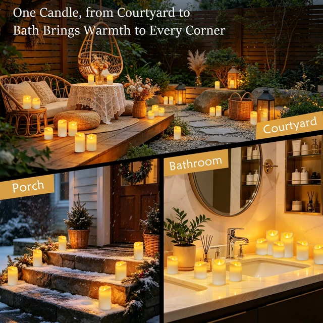 Alt view image 6 of 7 - Flameless Candles Set of 9 Plastic LED White Pillars with 2 Remotes & Timer, Battery Operated Outdoor Decor for Garden Patio, Wedding & Home Festival (White - 3" D x 9 Pack)