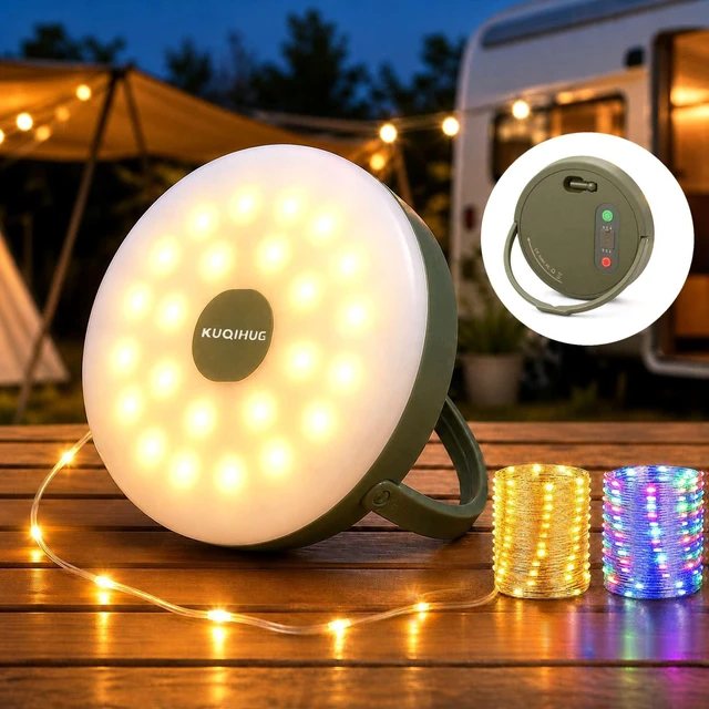 Main image of Camping String Lights, 32.8FT Rechargeable with Storage Reel, 8 Modes Quick Storage Rechargeable Tent Light,Waterproof Hanging LED Design for Awning Patio Indoor Outdoor Decor Camping Essentials
