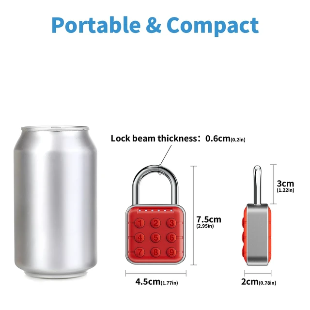 Alt view image 2 of 6 - Locker Lock, 6-Digit Keypad Combination Lock for Gym Lockers Digital Push-Button Padlock, LED Feedback & Zinc Alloy for School Lockers, Employee Lockers and Office Cabinets, 2.95 Inch