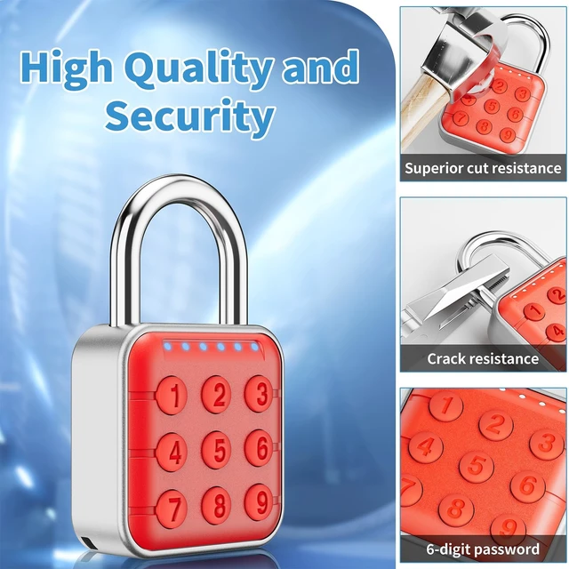 Alt view image 3 of 6 - Locker Lock, 6-Digit Keypad Combination Lock for Gym Lockers Digital Push-Button Padlock, LED Feedback & Zinc Alloy for School Lockers, Employee Lockers and Office Cabinets, 2.95 Inch