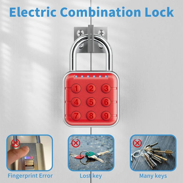 Alt view image 5 of 6 - Locker Lock, 6-Digit Keypad Combination Lock for Gym Lockers Digital Push-Button Padlock, LED Feedback & Zinc Alloy for School Lockers, Employee Lockers and Office Cabinets, 2.95 Inch