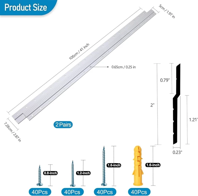 Alt view image 2 of 7 - (41 inch) French Cleat Hanger Heavy Duty 500 Lbs Load, 2 Pairs Aluminum Z Clips French Cleats, Interlocking Wall Mount Bracket Hardware Kit for Mirrors, Picture, Shelf, Headboard, Art, Frames