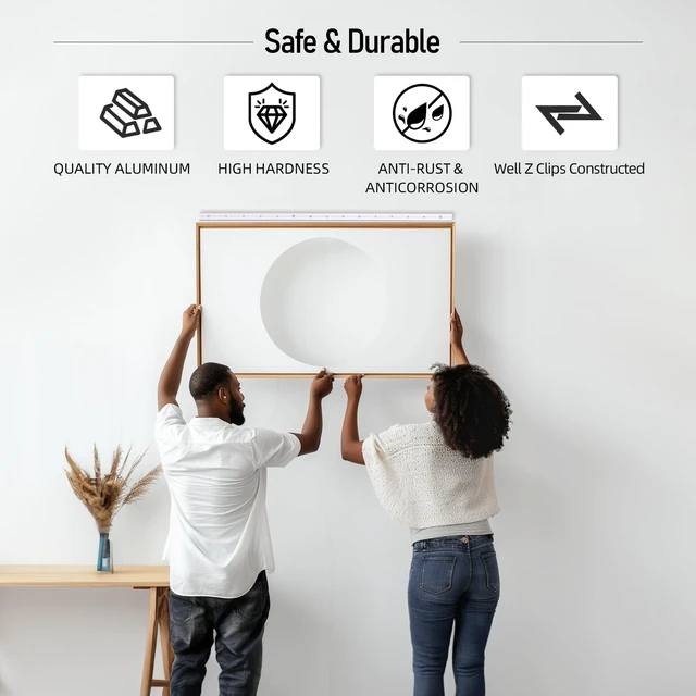 Alt view image 5 of 7 - (41 inch) French Cleat Hanger Heavy Duty 500 Lbs Load, 2 Pairs Aluminum Z Clips French Cleats, Interlocking Wall Mount Bracket Hardware Kit for Mirrors, Picture, Shelf, Headboard, Art, Frames