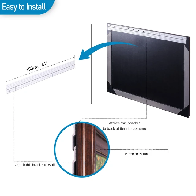 Alt view image 6 of 7 - (41 inch) French Cleat Hanger Heavy Duty 500 Lbs Load, 2 Pairs Aluminum Z Clips French Cleats, Interlocking Wall Mount Bracket Hardware Kit for Mirrors, Picture, Shelf, Headboard, Art, Frames