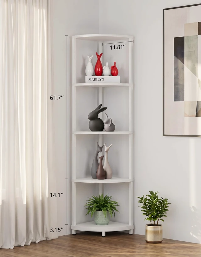 Alt view image 6 of 7 - Corner Shelf with LED Light, 5 Tier Smart Color Changing Floor Lamp with Remote, 62" Display Shelf Bookshelf Narrow Storage Rack Standing Lamp for Living Room Bedroom Home Office Decor, White