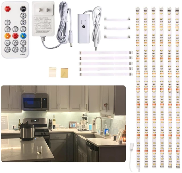 Main image of Under Cabinet Lights Kit, 20inch 6PCS LED Strip Bars with RF Remote 4000K Natural White,24W Adapter,1500LM,Hidden Super Bright Daylight for Kitchen Cabinet,Under Desk,Counter Lighting