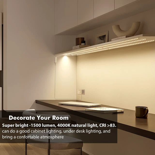 Alt view image 2 of 7 - Under Cabinet Lights Kit, 20inch 6PCS LED Strip Bars with RF Remote 4000K Natural White,24W Adapter,1500LM,Hidden Super Bright Daylight for Kitchen Cabinet,Under Desk,Counter Lighting
