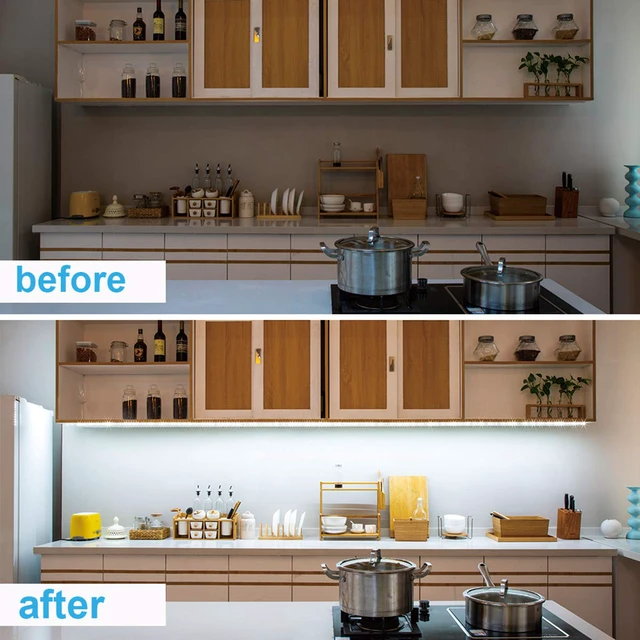 Alt view image 4 of 7 - 9.8ft Under Counter Light, Dimmable LED Cabinet Lighting with Remote 6 PCS 20inch,6000K White, Timing, 16W 1500LM, Light Bars with RF Remote for Kitchen,Shelf,Pantry,Showcase,Desk,Cupboard
