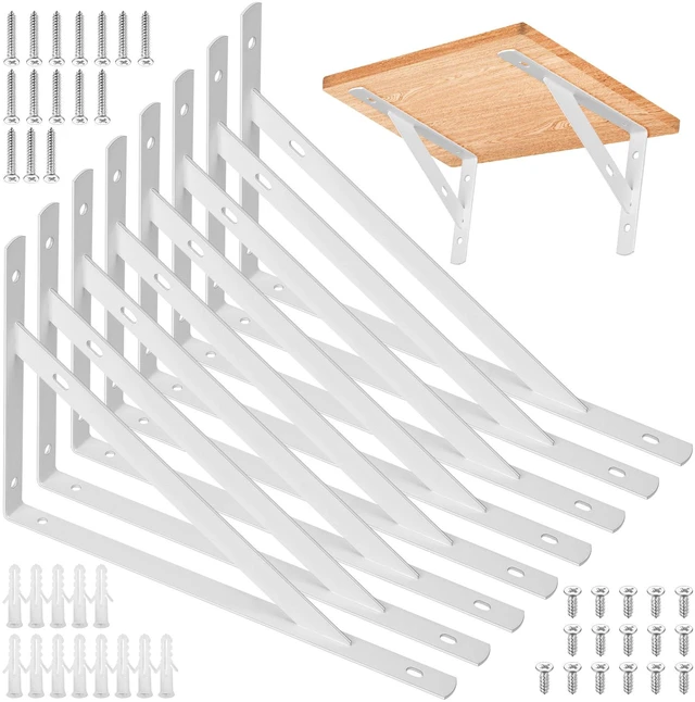 Main image of 8 Pcs Heavy Duty Shelf Brackets, Floating Metal Shelf Brackets, White, 11.81 x 7.48 Inch, Wall Mount, Powder Coated Iron