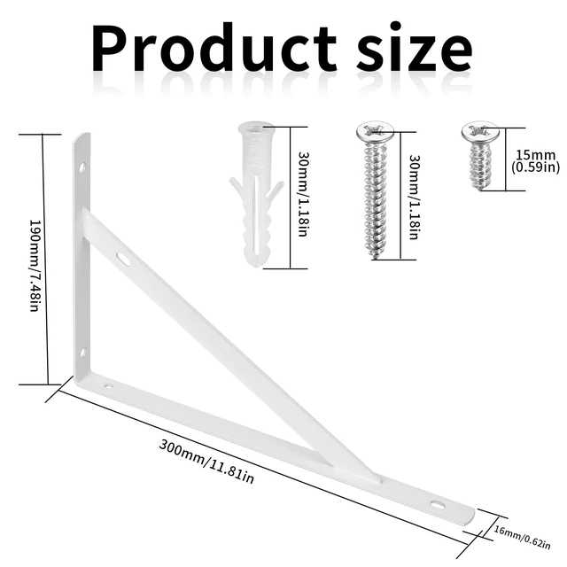 Alt view image 2 of 7 - 8 Pcs Heavy Duty Shelf Brackets, Floating Metal Shelf Brackets, White, 11.81 x 7.48 Inch, Wall Mount, Powder Coated Iron