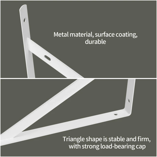 Alt view image 4 of 7 - 8 Pcs Heavy Duty Shelf Brackets, Floating Metal Shelf Brackets, White, 11.81 x 7.48 Inch, Wall Mount, Powder Coated Iron
