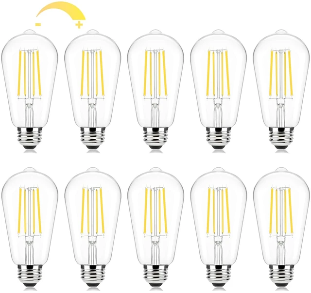 Main image of 10-Pack Dimmable Led Light Bulbs 60W Equivalent, Vintage Edison Light Bulbs, 2700K Warm White ST58 7W LED Bulb Super Bright 850LM, 90+CRI, Clear Glass Antique Decorative Filament Bulbs