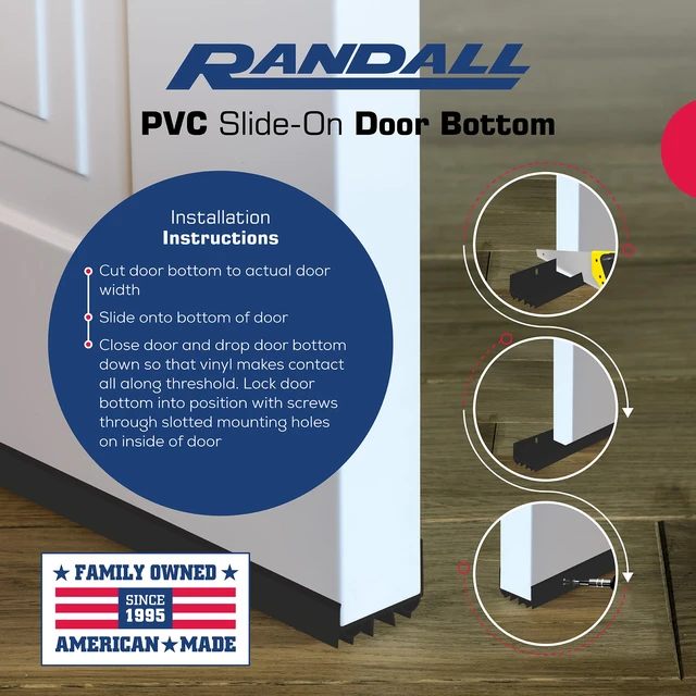 Alt view image 4 of 5 - 36 Inch Slide-On PVC Door Sweep for Bottom of Door, Door Bottom Seal with Drip Cap, Fits 1-3/4" Doors and 3/8"-7/8" Gaps, Exterior Door Draft Stopper, Black, Made in USA