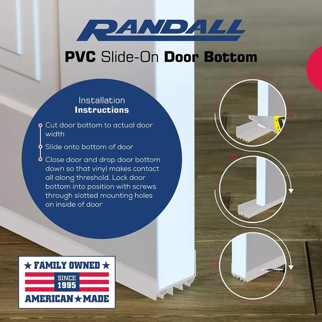 Alt view image 4 of 5 - 36 Inch Slide-On PVC Door Sweep for Bottom of Door, Door Bottom Seal with Drip Cap, Fits 1-3/4" Doors and 3/8"-7/8" Gaps, Exterior Door Draft Stopper, White, Made in USA