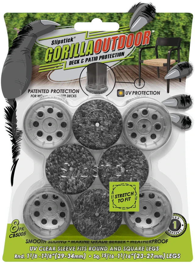 Main image of GorillaOutdoor Berber Furniture Feet Pads with Clear Sleeve Sock (8 Pack) Outdoor Furniture Sliders for Round & Square Legs, Medium