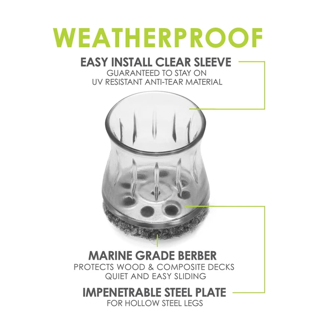 Alt view image 2 of 6 - GorillaOutdoor Berber Furniture Feet Pads with Clear Sleeve Sock (8 Pack) Outdoor Furniture Sliders for Round & Square Legs, Medium