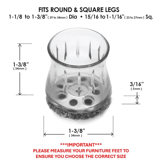 Alt view image 4 of 6 - GorillaOutdoor Berber Furniture Feet Pads with Clear Sleeve Sock (8 Pack) Outdoor Furniture Sliders for Round & Square Legs, Medium