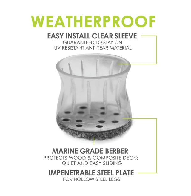 Alt view image 2 of 6 - GorillaOutdoor Berber Furniture Feet Pads with Clear Sleeve Sock (4 Pack) Outdoor Furniture Sliders for Round & Square Legs, XL