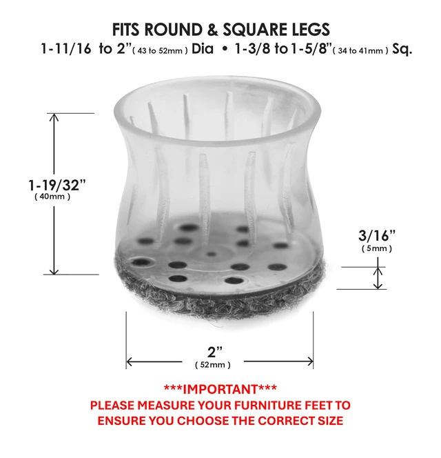 Alt view image 4 of 6 - GorillaOutdoor Berber Furniture Feet Pads with Clear Sleeve Sock (4 Pack) Outdoor Furniture Sliders for Round & Square Legs, XL