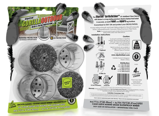 Alt view image 6 of 6 - GorillaOutdoor Berber Furniture Feet Pads with Clear Sleeve Sock (4 Pack) Outdoor Furniture Sliders for Round & Square Legs, XL