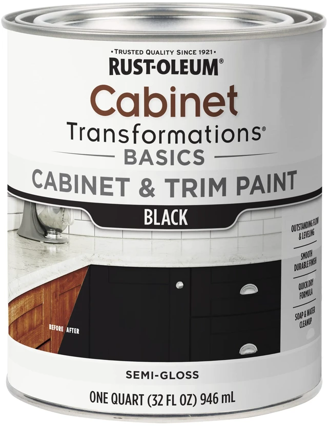 Main image of Cabinet Tranformations & Trim Paint, Black, Quart Cabinet paint, Smooth durable finish, Easy-clean coating, Quick dry formula, For cabinets and trim