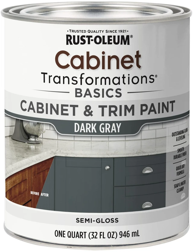 Main image of Cabinet Transformations & Trim Paint, Dark Gray, Quart Cabinet paint, Smooth durable finish, Easy-clean coating, Quick dry formula, For cabinets and trim