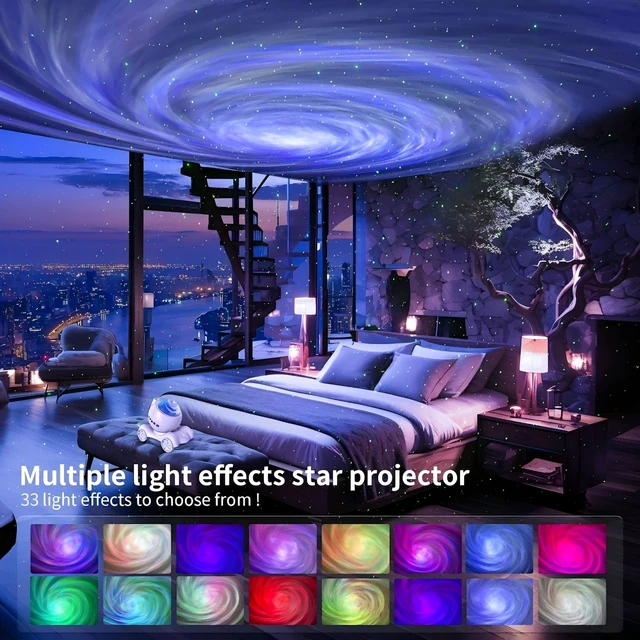 Alt view image 2 of 6 - Galaxy Projector, Star Aurora Night Light Bluetooth Speaker, White 33 Dynamic Light Effects, 8 Soothing White Noises, Remote Timer, 360° Adjustable Projection Angle, Ideal Gift, Home Decor