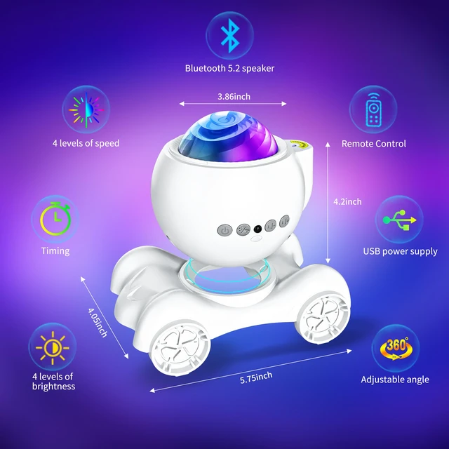 Alt view image 5 of 6 - Galaxy Projector, Star Aurora Night Light Bluetooth Speaker, White 33 Dynamic Light Effects, 8 Soothing White Noises, Remote Timer, 360° Adjustable Projection Angle, Ideal Gift, Home Decor
