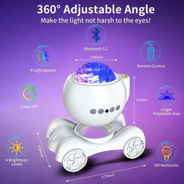 Alt view image 5 of 6 - Aurora Light Projector Northern Lights Bluetooth Speaker, Pure White 33 Dynamic Light Effects, 8 Soothing White Noises, Remote Timer, 360° Adjustable Projection Angle, Ideal Gift, Home Decor