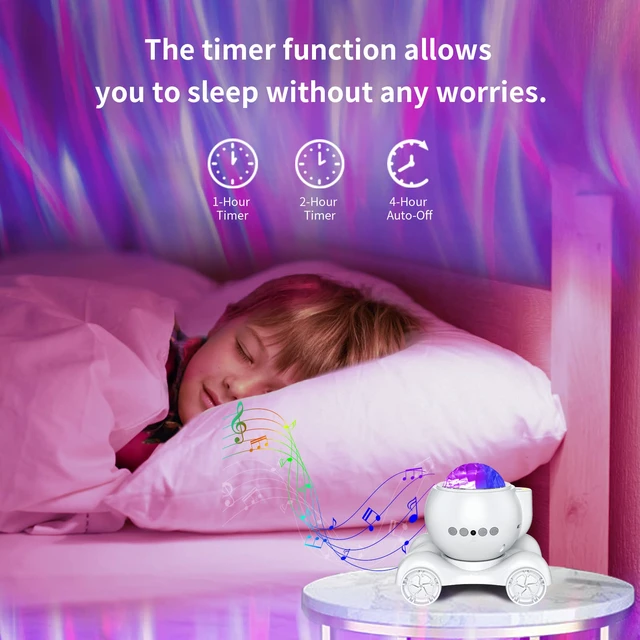 Alt view image 3 of 6 - Aurora Light Projector Northern Lights Bluetooth Speaker, Pure White 33 Dynamic Light Effects, 8 Soothing White Noises, Remote Timer, 360° Adjustable Projection Angle, Ideal Gift, Home Decor