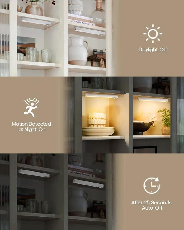 Alt view image 7 of 7 - 7" Under Cabinet Lighting with Rechargeable Battery, 3 Pack LED Motion Sensor Light Indoor, Closet Lights with Dimmable Brightness for Cabinets, Bookshelf, Stair, Hallway