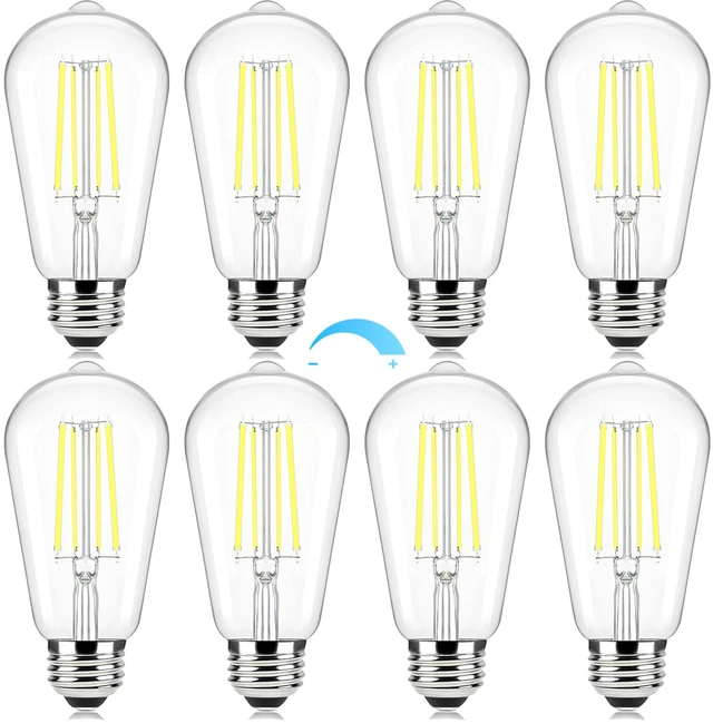 Main image of 8 Pack Edison Light Bulbs 60W Equivalent, Dimmable Light Bulbs, 7W, 850LM Vintage E26 LED Bulb 5000K Daylight White, 90+CRI, ST58 Clear Glass Antique LED Filament Bulb for Porch